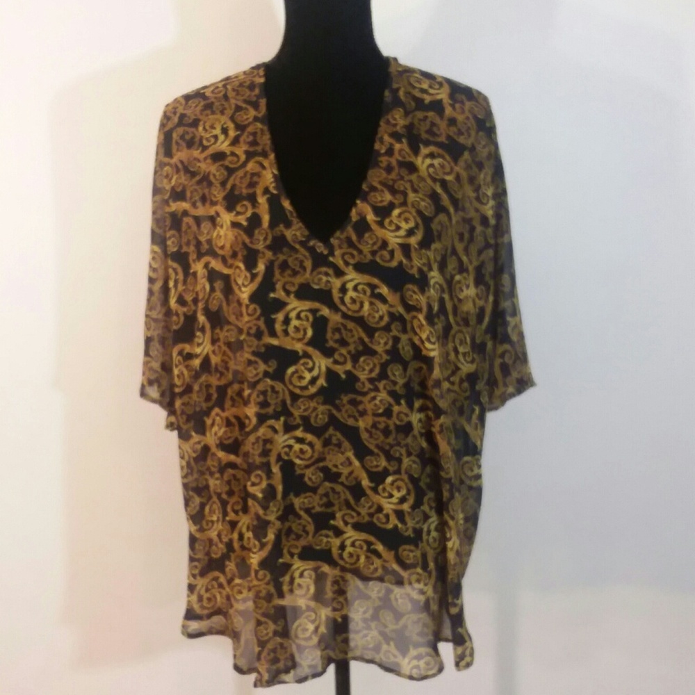 Show Me Your Mumu Black Gold Printed Poncho Top